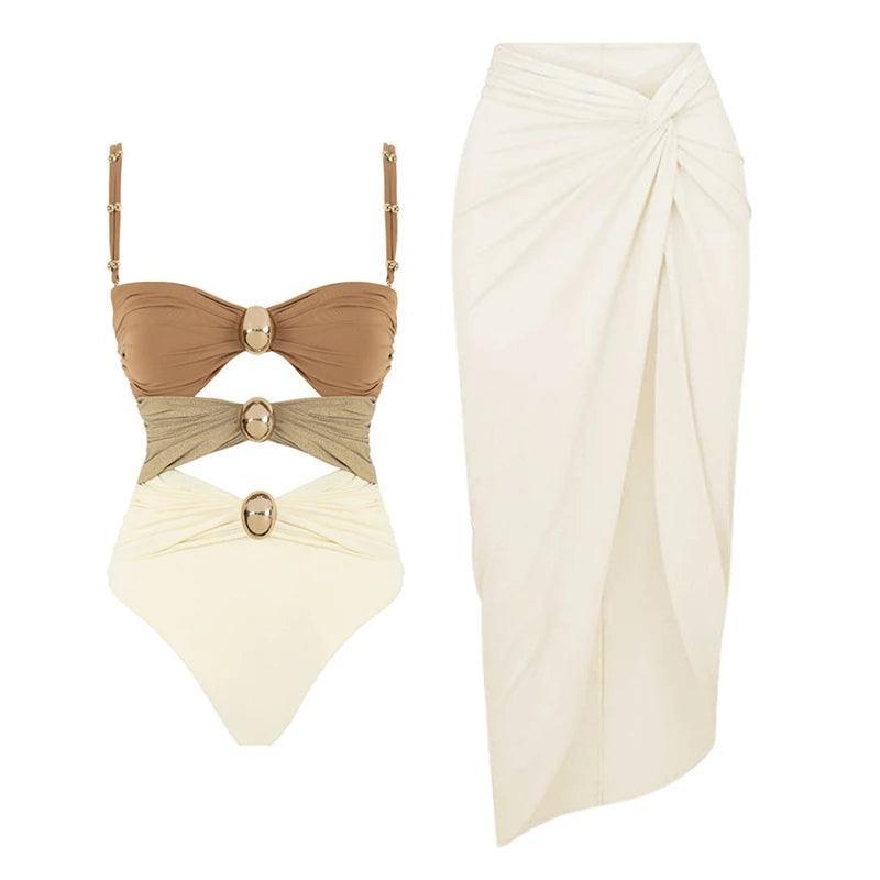 Haley Swimsuit With Cover Up - Latte from The House of CO-KY - Swimwear
