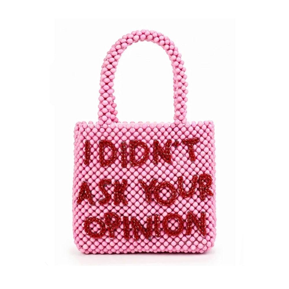 CO-KÝ I Didn’t Ask Your Opinion Bag – pink beaded bucket purse