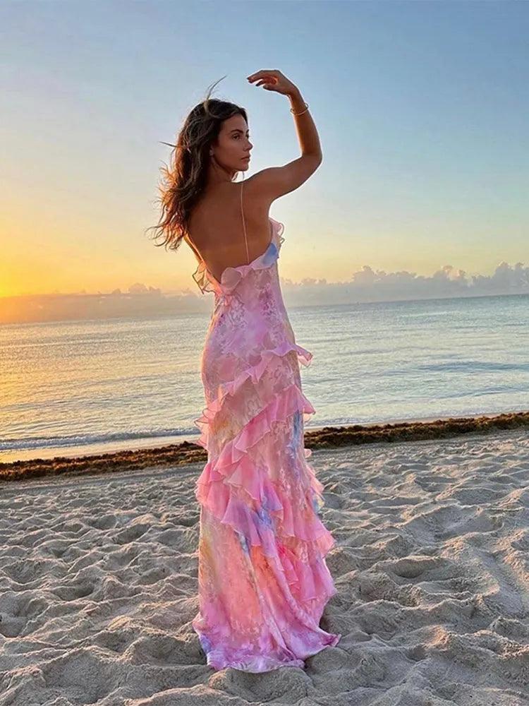 Sofia Ruffles Backless Dress - Pink from The House of CO-KY - Dresses
