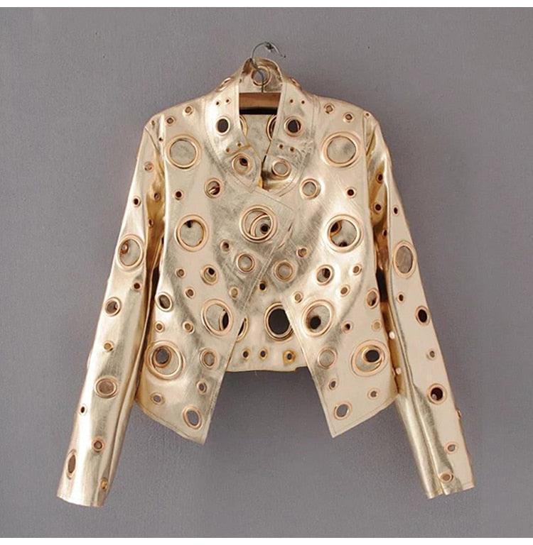 Laura Metallic Hole Biker Jacket from The House of CO-KY - Coats & Jackets