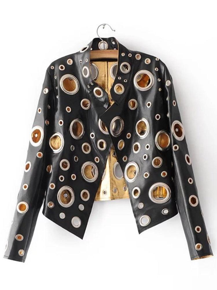 Laura Metallic Hole Biker Jacket from The House of CO-KY - Coats & Jackets