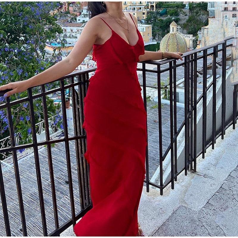 Robin Ruffles Backless Dress - Red from The House of CO-KY - Dresses