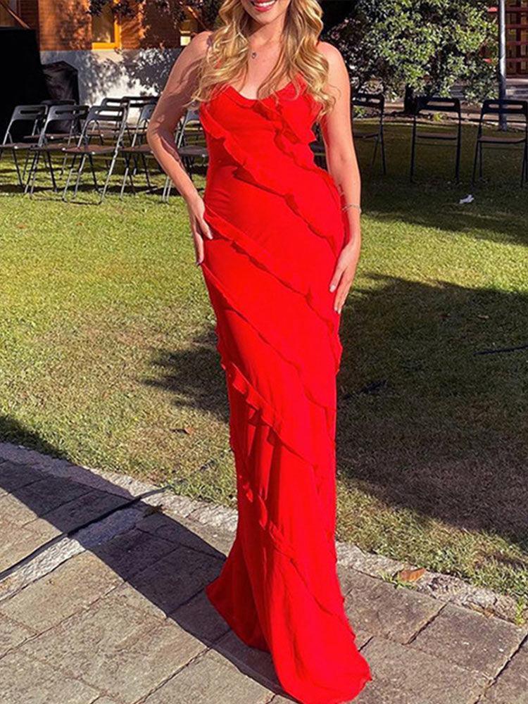 Robin Ruffles Backless Dress - Red from The House of CO-KY - Dresses