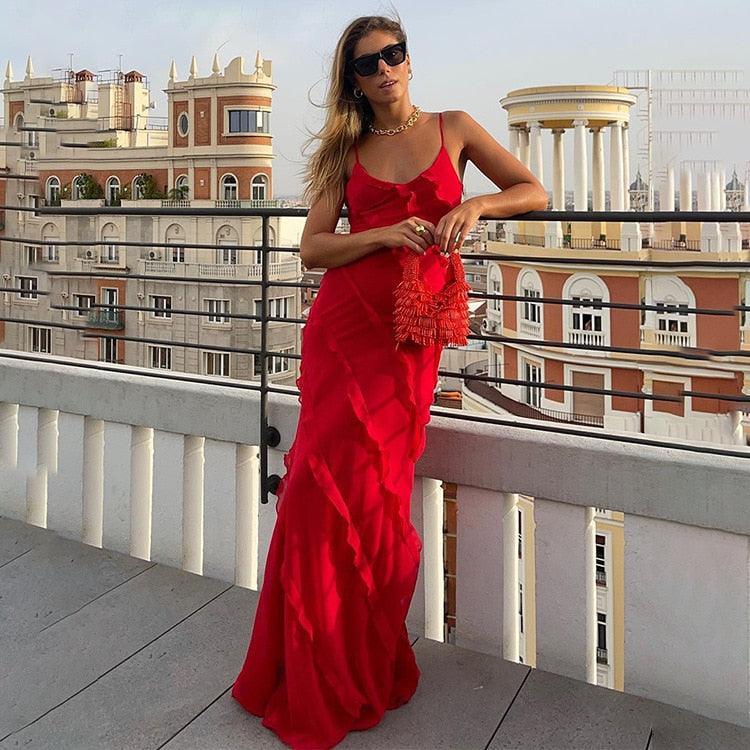 Robin Ruffles Backless Dress - Red from The House of CO-KY - Dresses