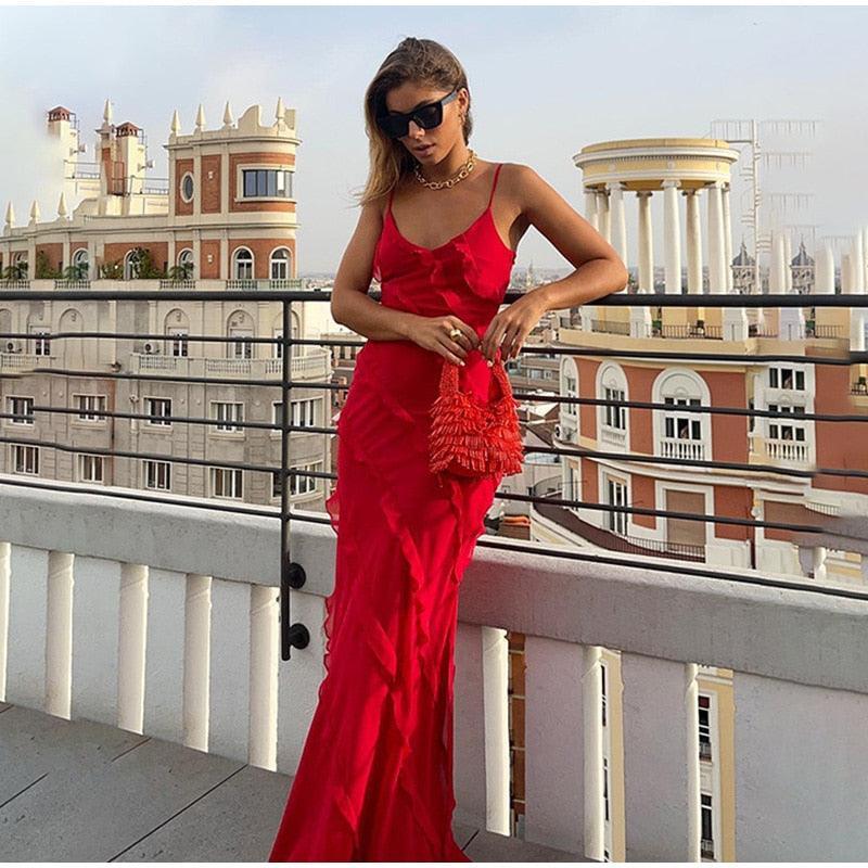 Robin Ruffles Backless Dress - Red from The House of CO-KY - Dresses