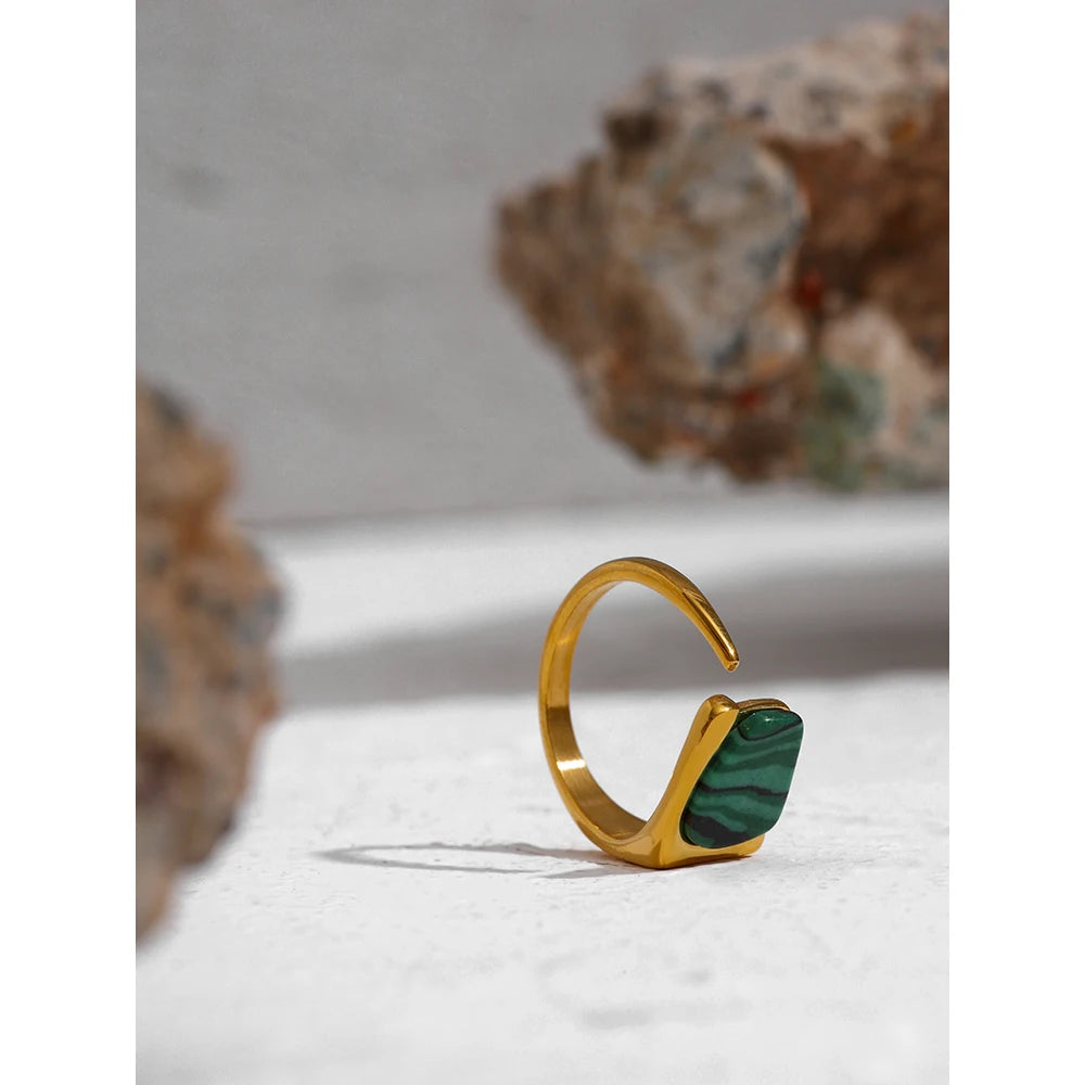 Vintage Natural Green Stone Ring — rings in green — back view