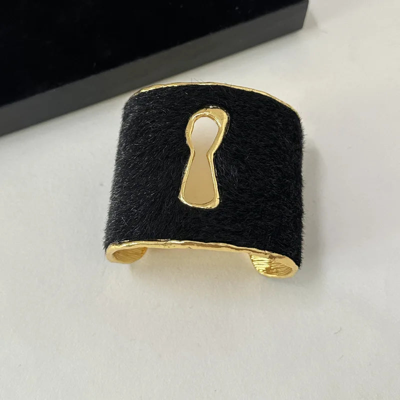 Keyhole Open Cuff Bracelet — bracelets in gold — additional view