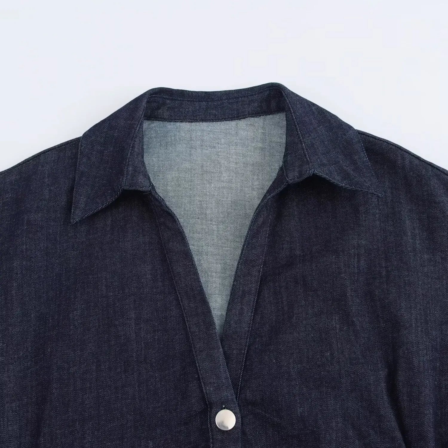 Collared Denim Button Midi Dress