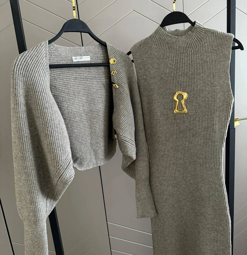 Keyhole Dress with Sweater Set