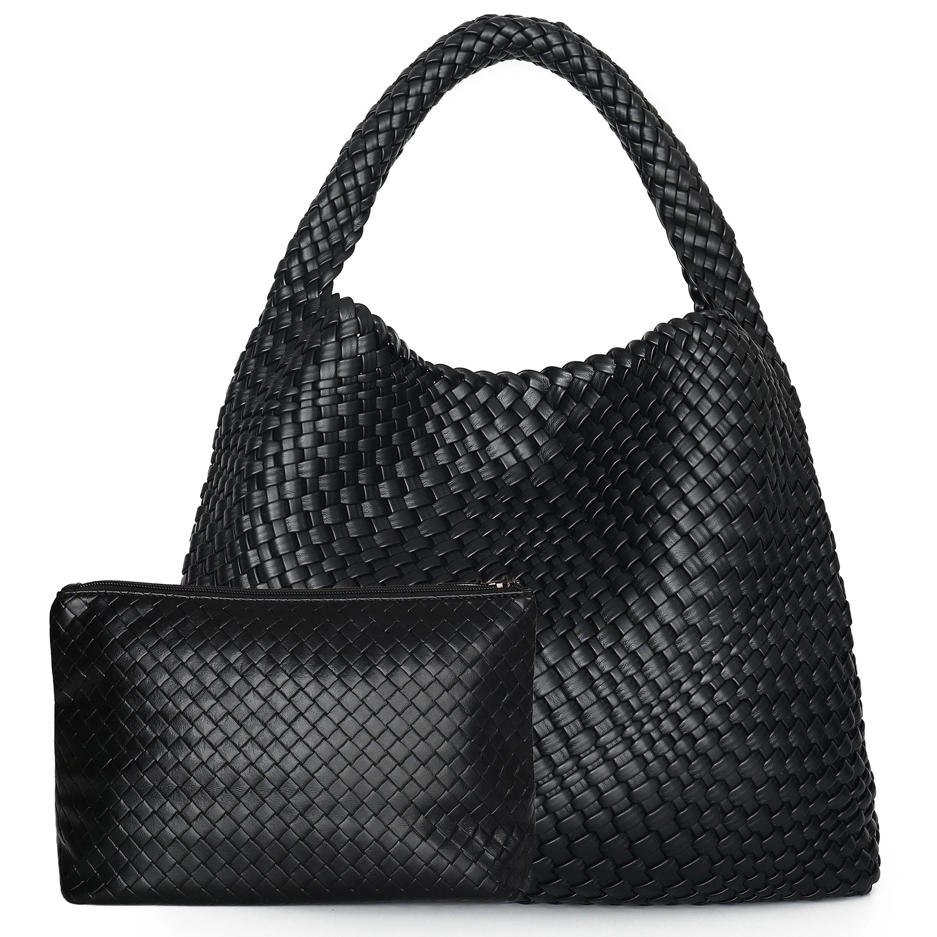Theresa Soft Woven Tote Bag – black – woven texture