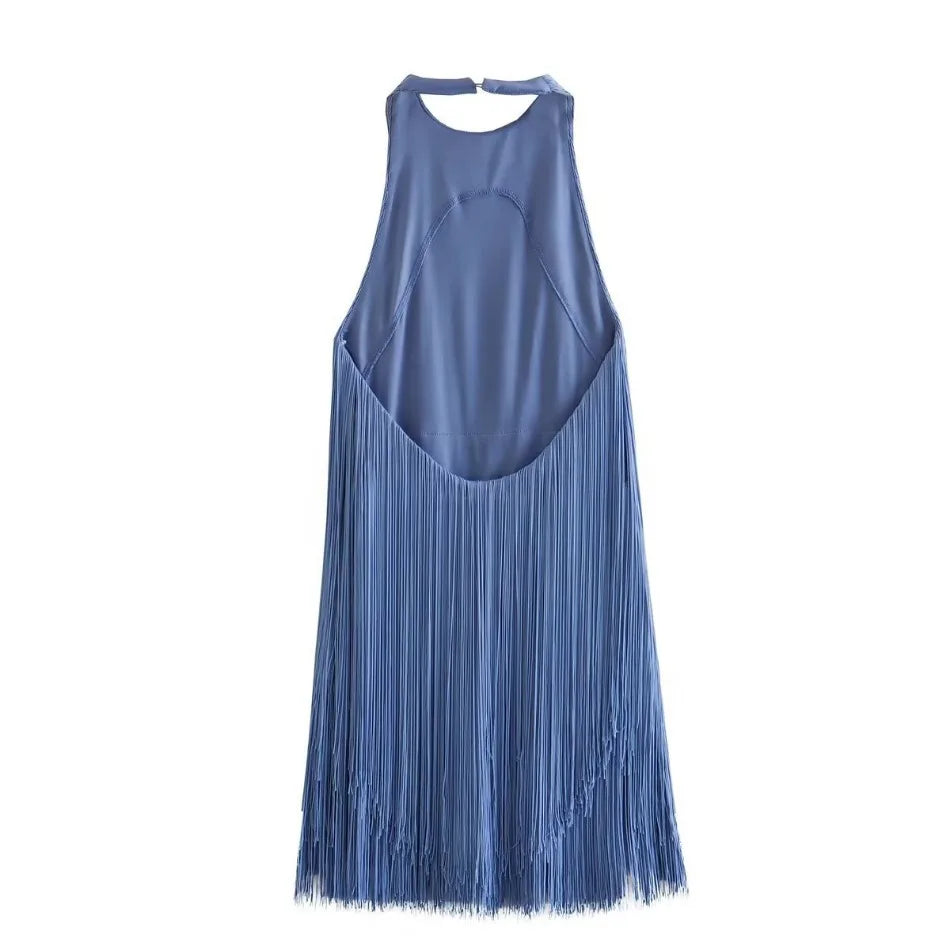 Mariela Backless Tassel Dress in blue – additional view 5