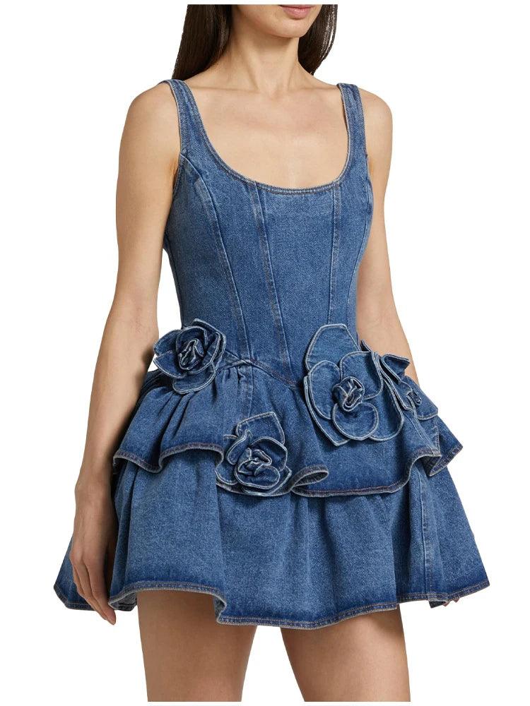 Melanie 3D Floral Denim Dress
