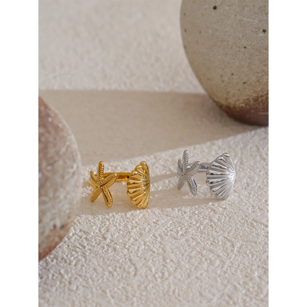 Shell Starfish Adjustable Ring — rings in multicolor — close-up detail