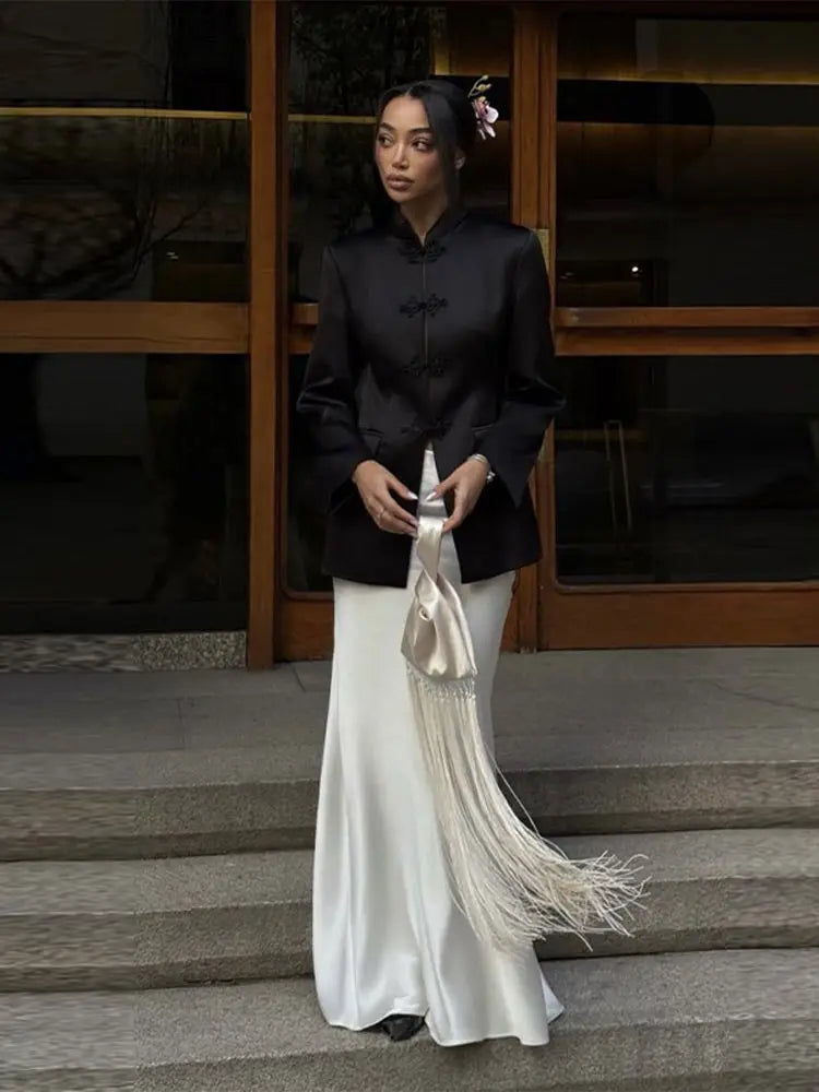 Satin Long Tassel Handbag – ivory – satin finish