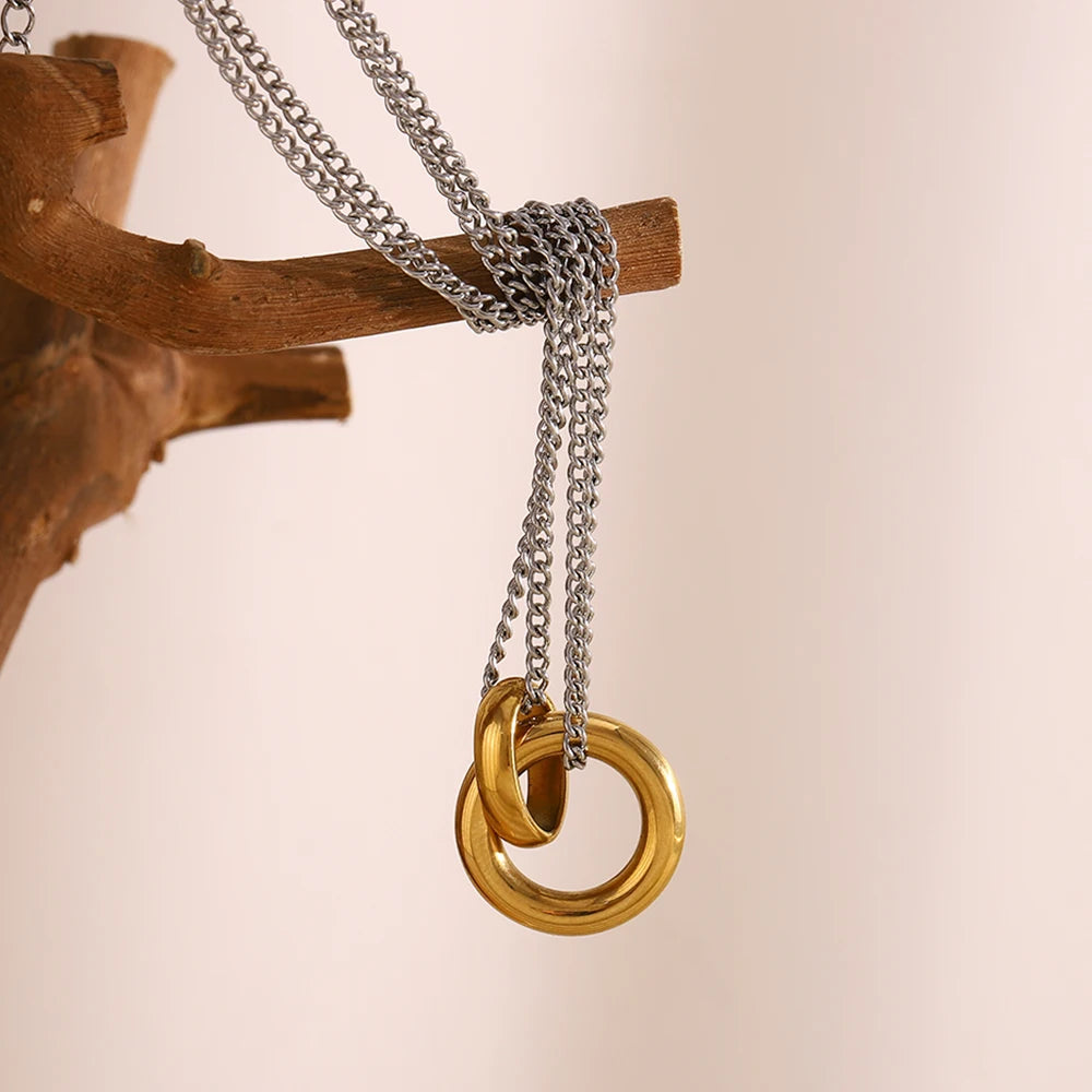 Minimalist Ring Double Color Necklace — necklaces in gold lace detail — close-up detail