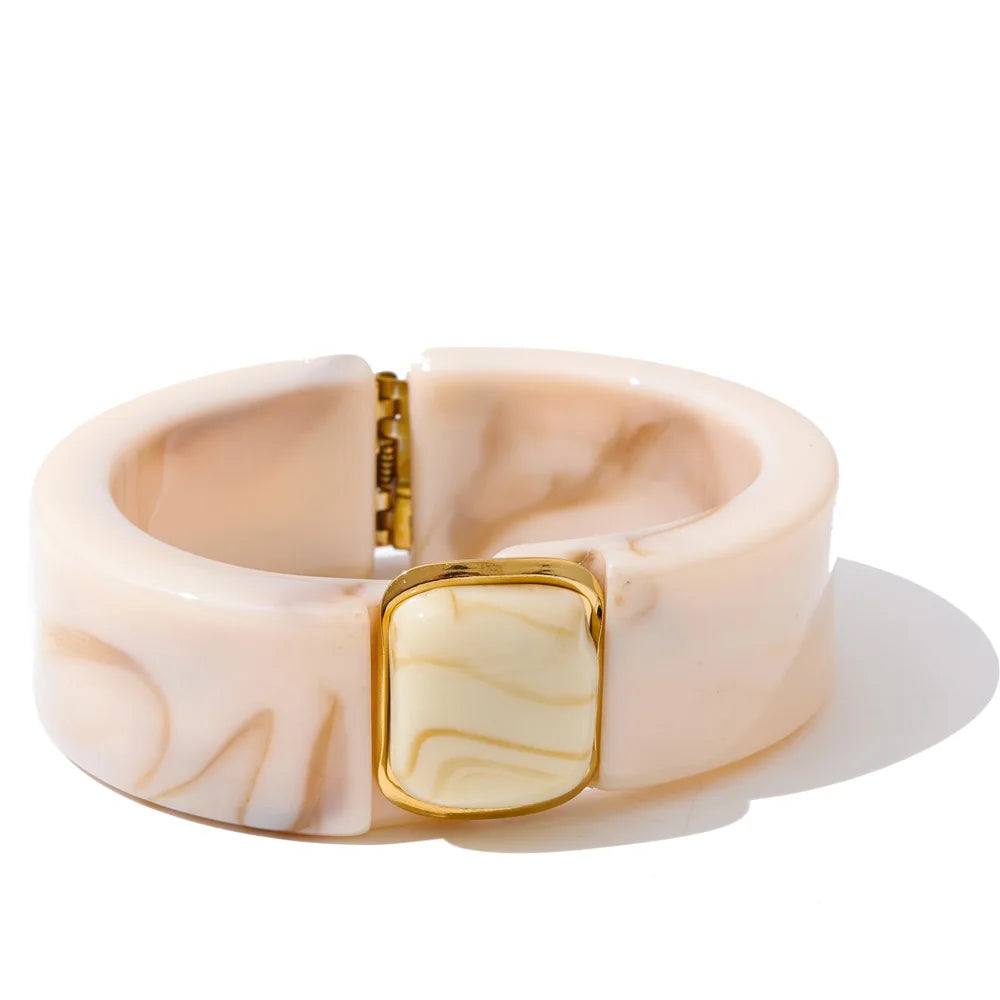 Acrylic Square Marble Bracelet Bangle — bracelets in pink — additional view
