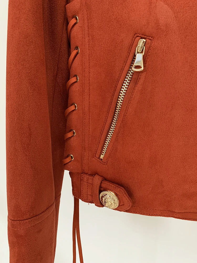 Suede Rope Lacing Up Biker Jacket
