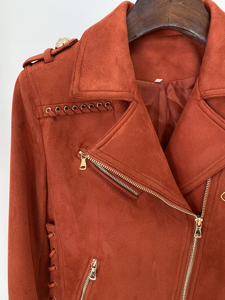 Suede Rope Lacing Up Biker Jacket