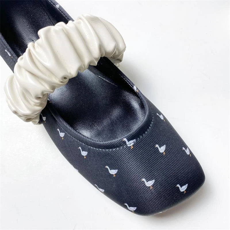 Swan Print Ballet Flats Shoes