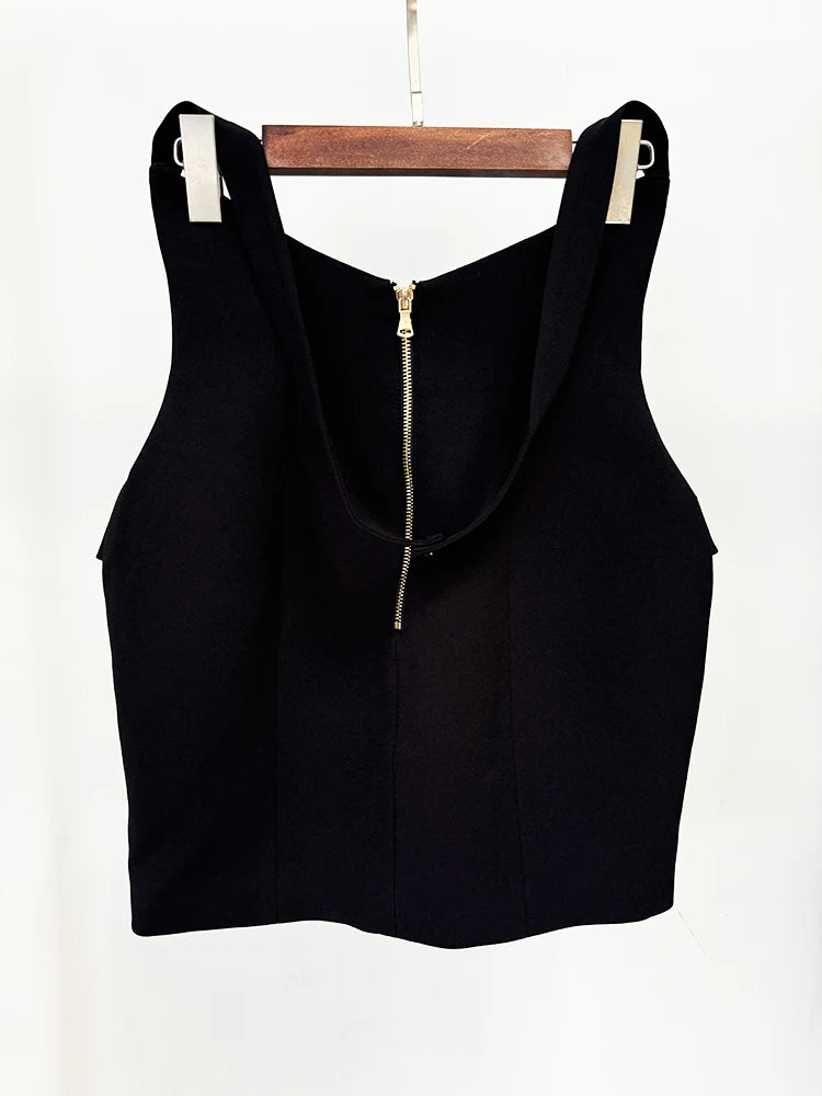 Rose Metal Buttons Halter Skirt
