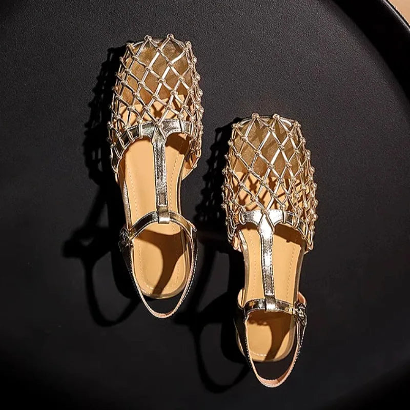 Weave Mesh Square Toe Sandals