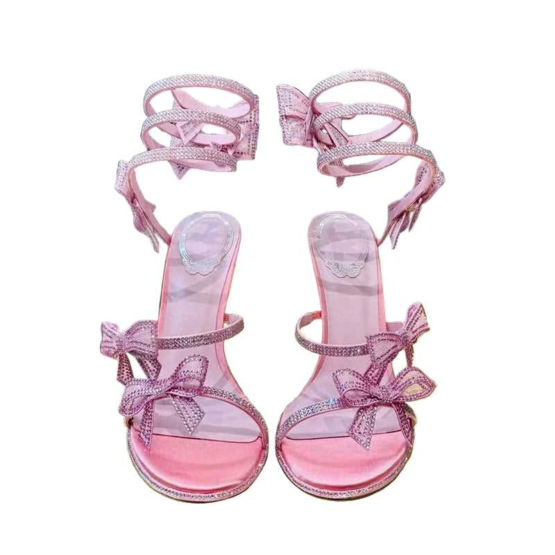 Bow & Crystal Wrap Sandal Heels