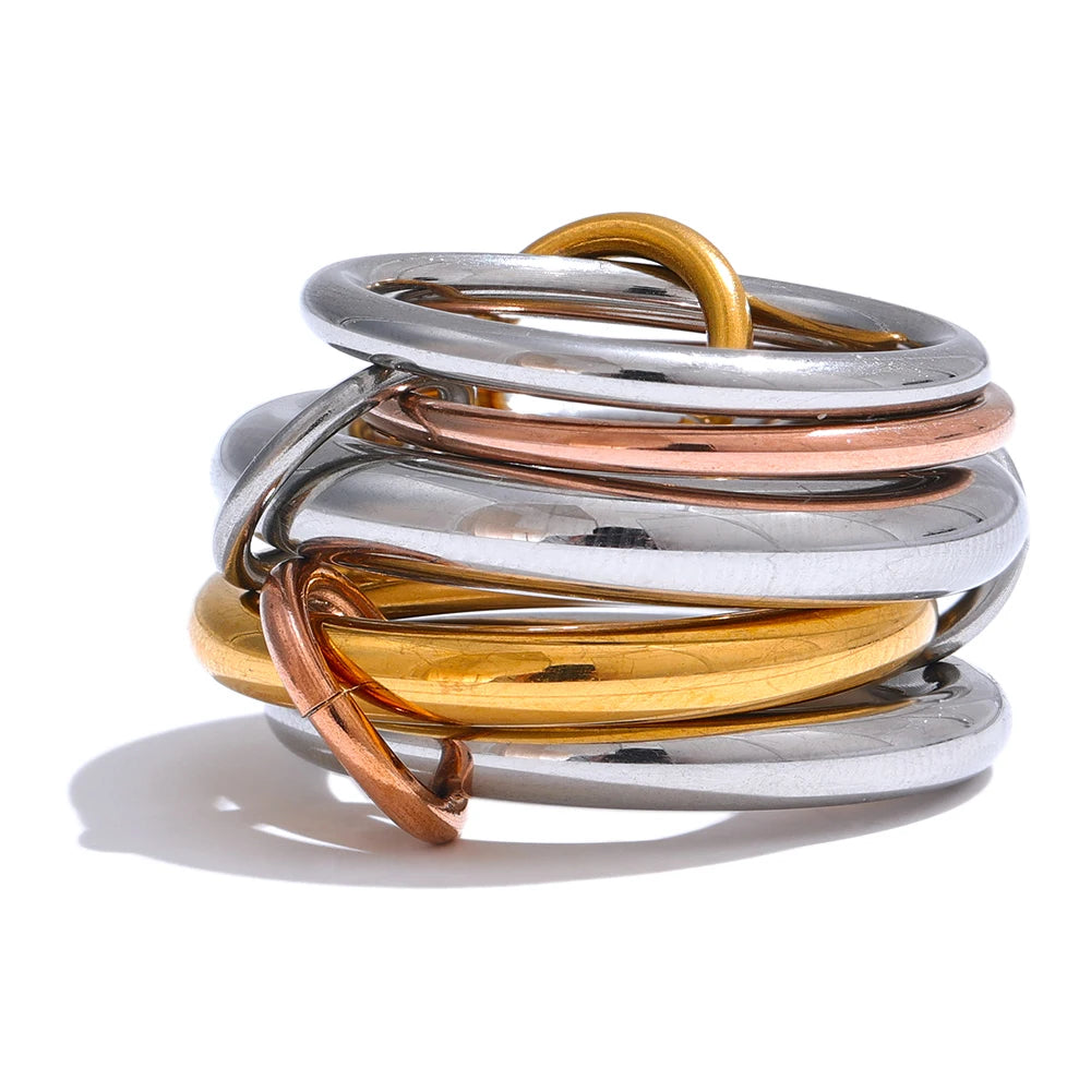 Tricolor 5 Links Stacked Rings 18K Plated in multicolor