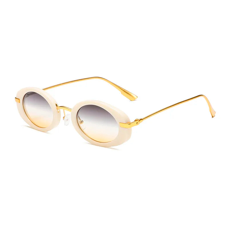 Beige retro round sunglasses with metal frame, front view