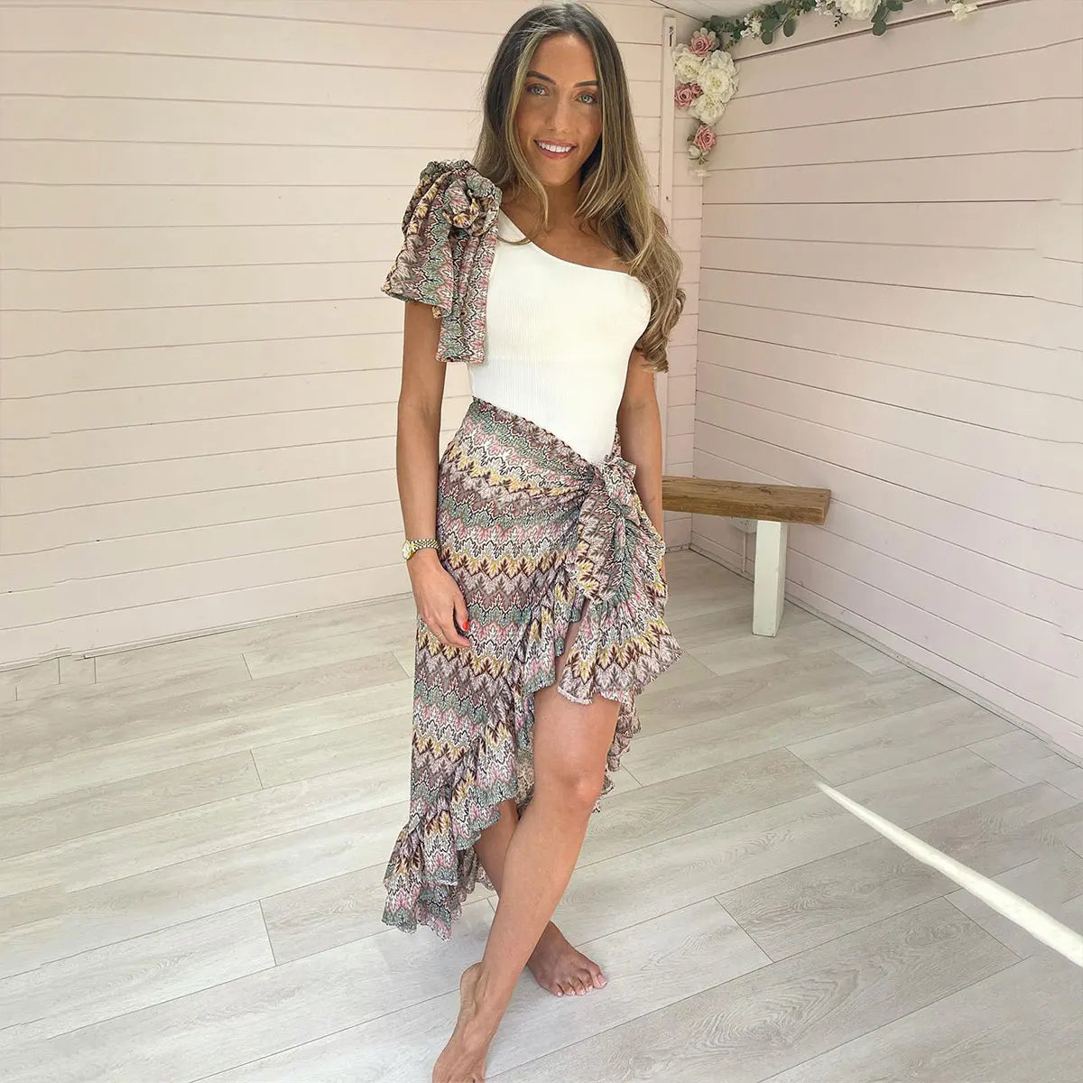 Boho Ruffle Swimsuit & Wrap Skirt Set