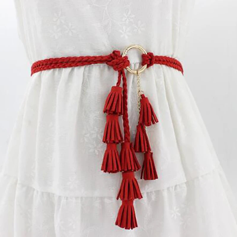 Thin Braided Tassel Belt
