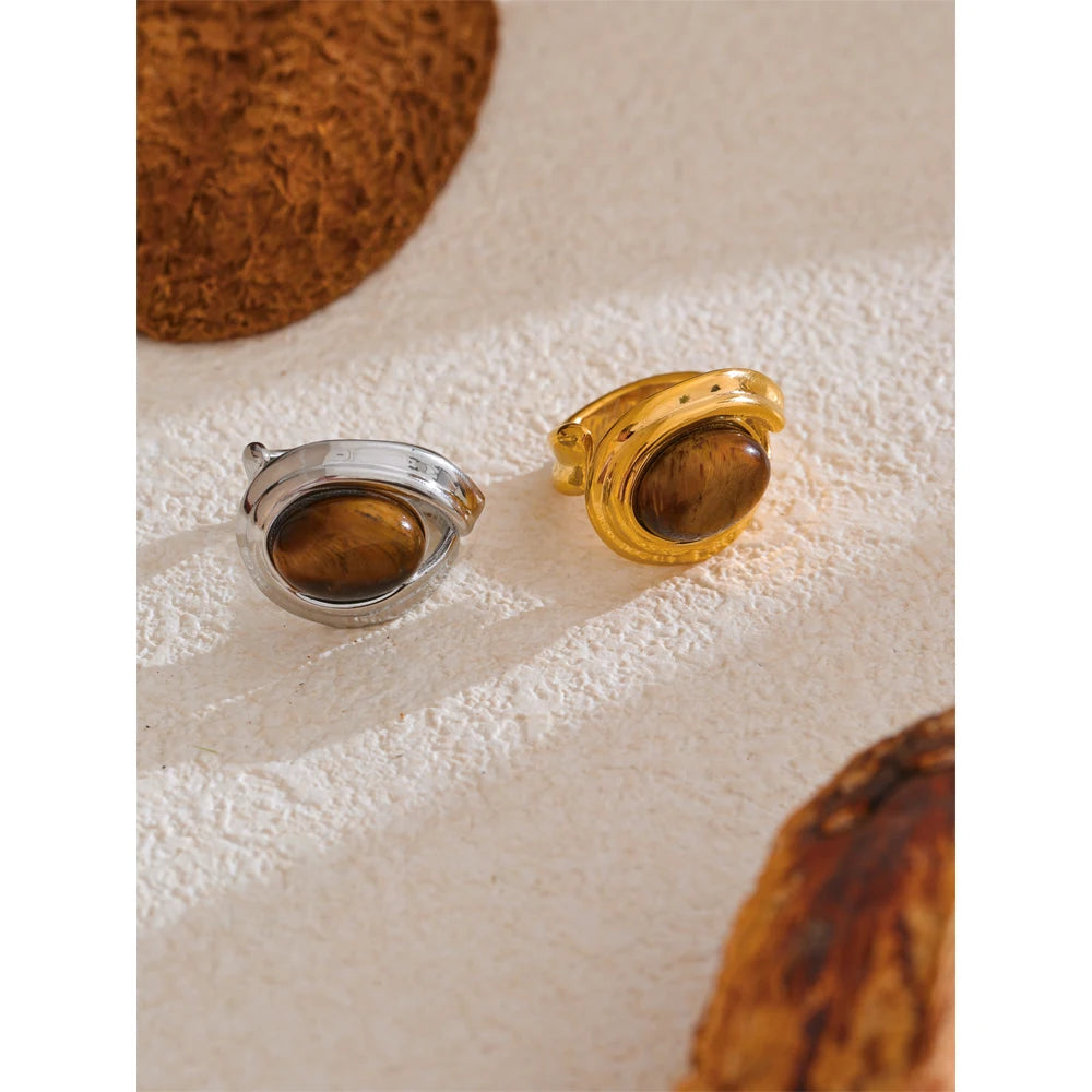 Natural Tiger Stone Ring — rings in gold — front view
