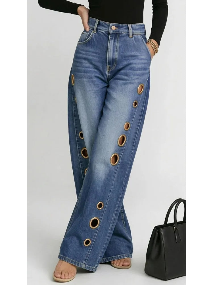 Buttoned Hollow Loose Jean