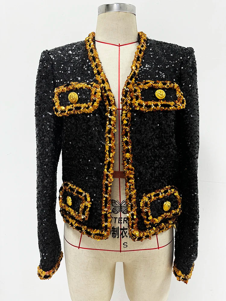 Isabelle Gold Chains Sequined Jacket