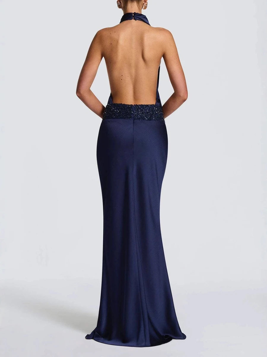 Margaret Halter Maxi Dress – blue – halter neckline