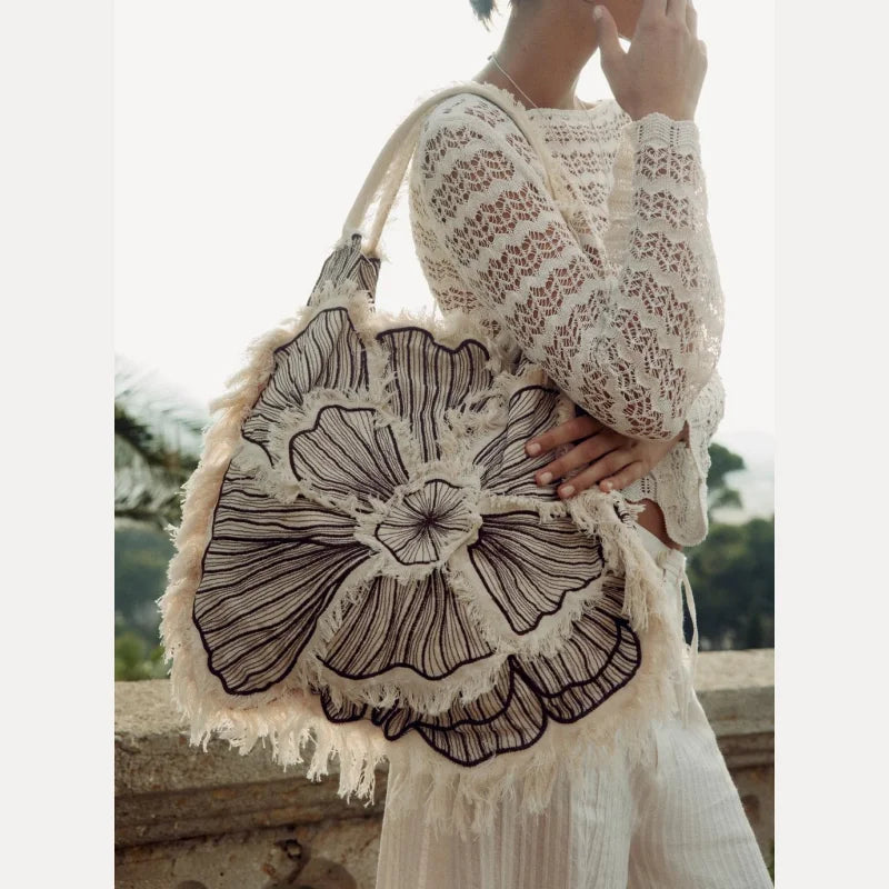 Frayed Floral Statement Tote Bag