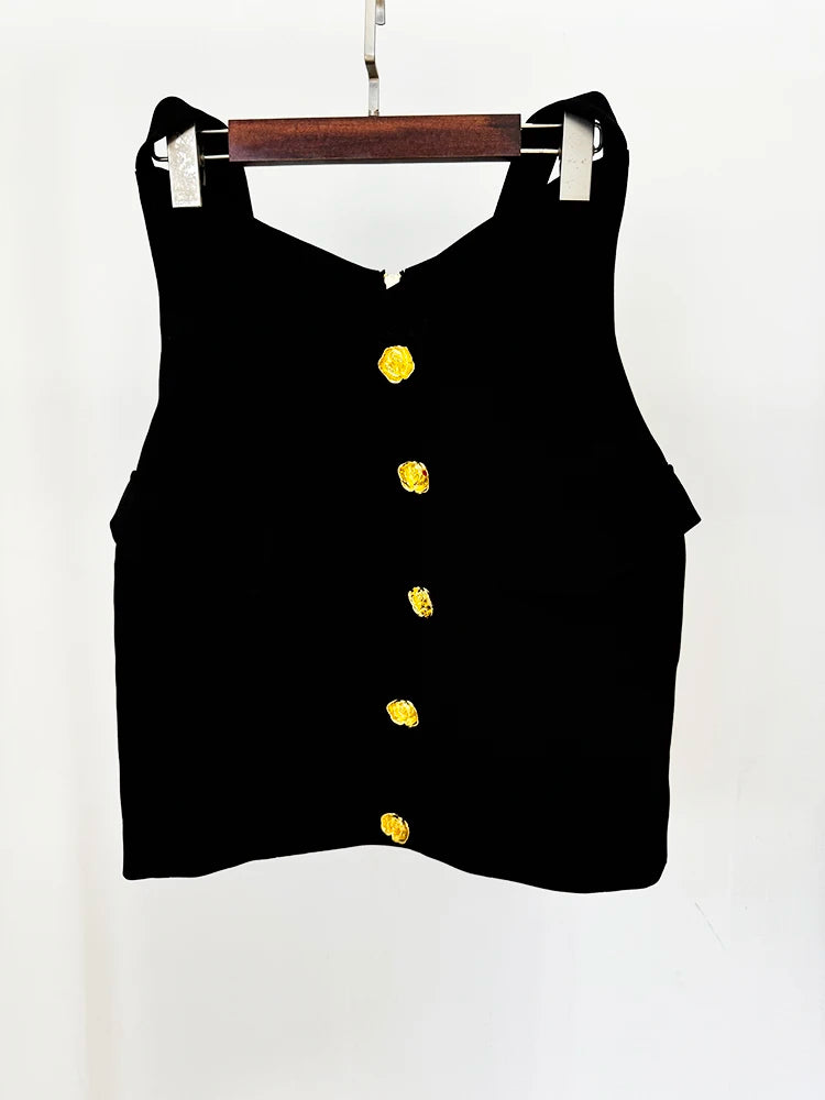 Rose Metal Buttons Halter Skirt