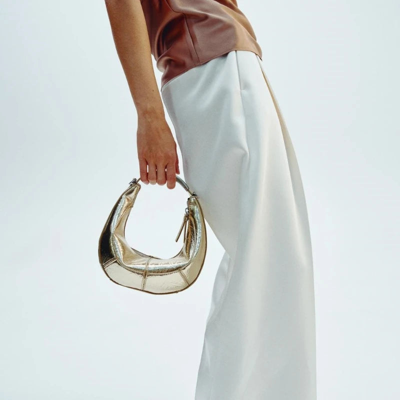 Crescent Metallic Shoulder Bag