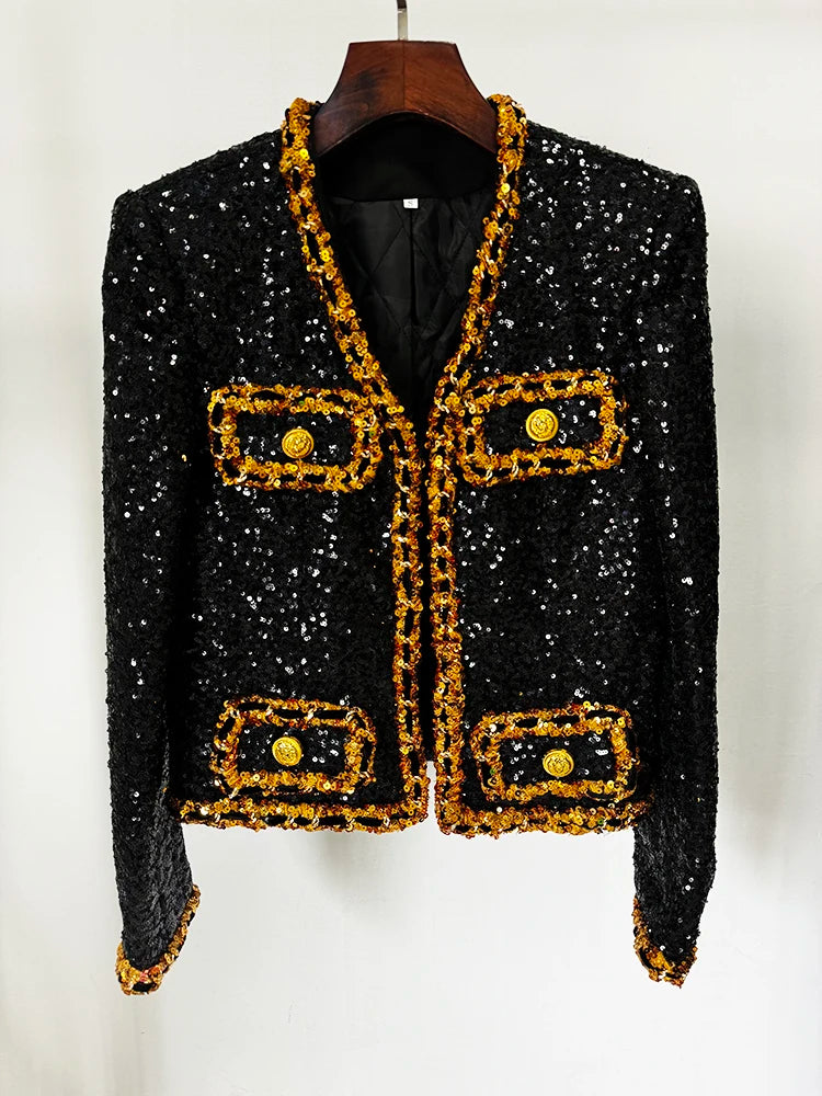 Isabelle Gold Chains Sequined Jacket