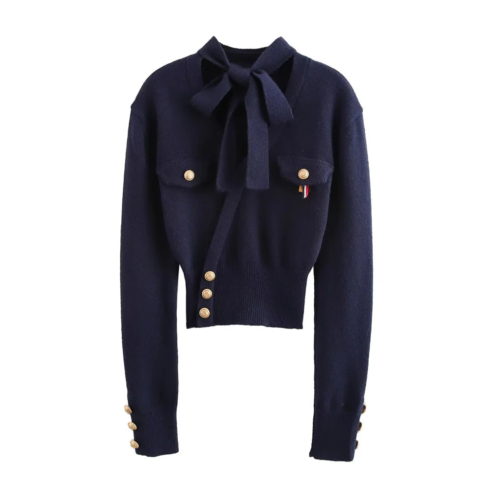 Retro Bow Tie Knitted Sweater