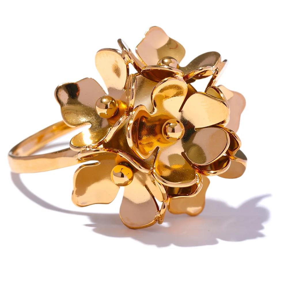 Gold Plated Flower Adjustable Ring in gold