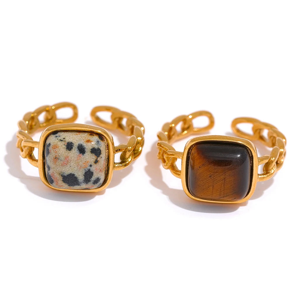 Natural Stone Open Ring 18K Gold Plated in brown