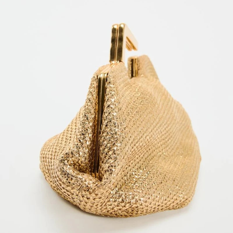 Gold Woven with Metal Handle Bag