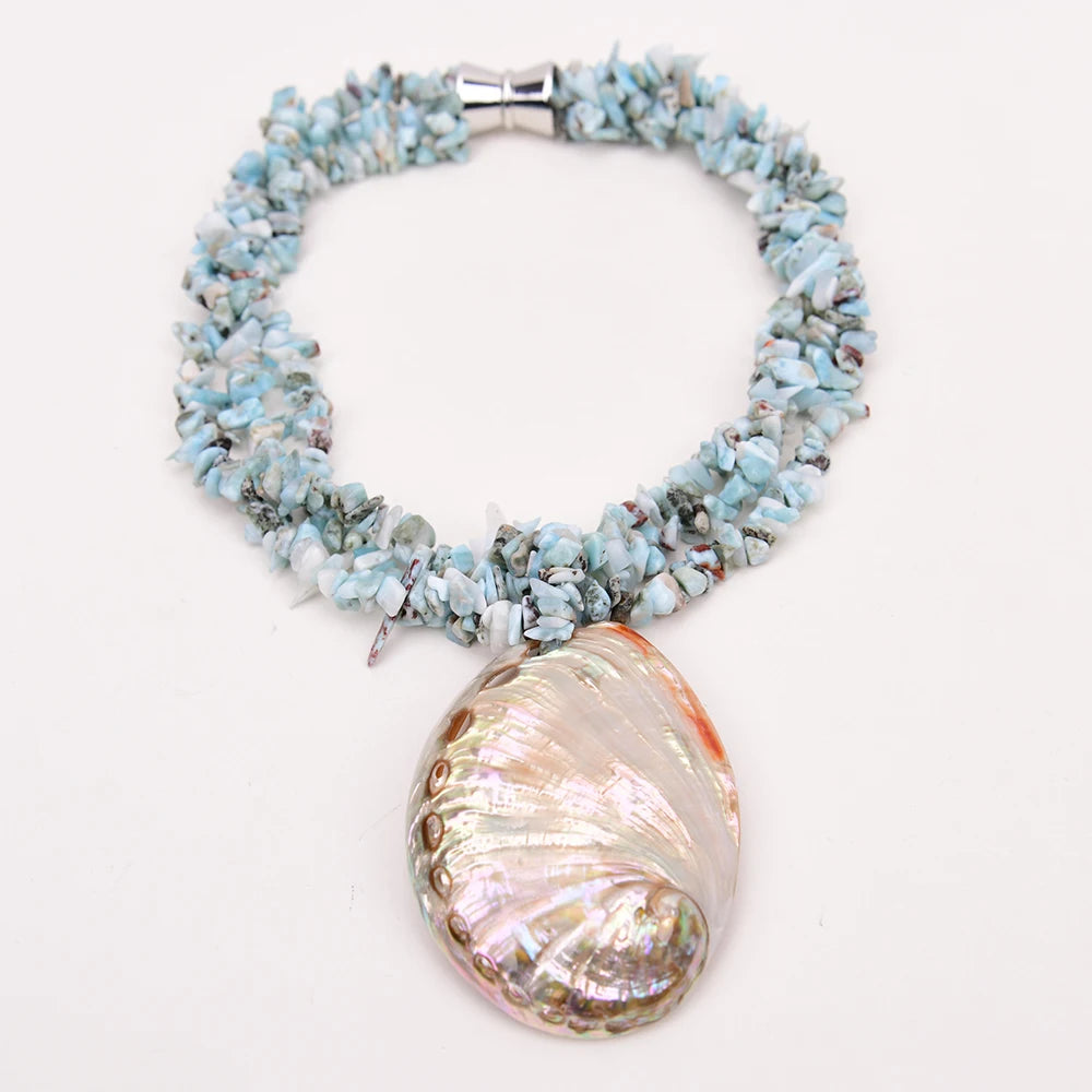 Natural Blue Larimar & Abalone Shell Pendant