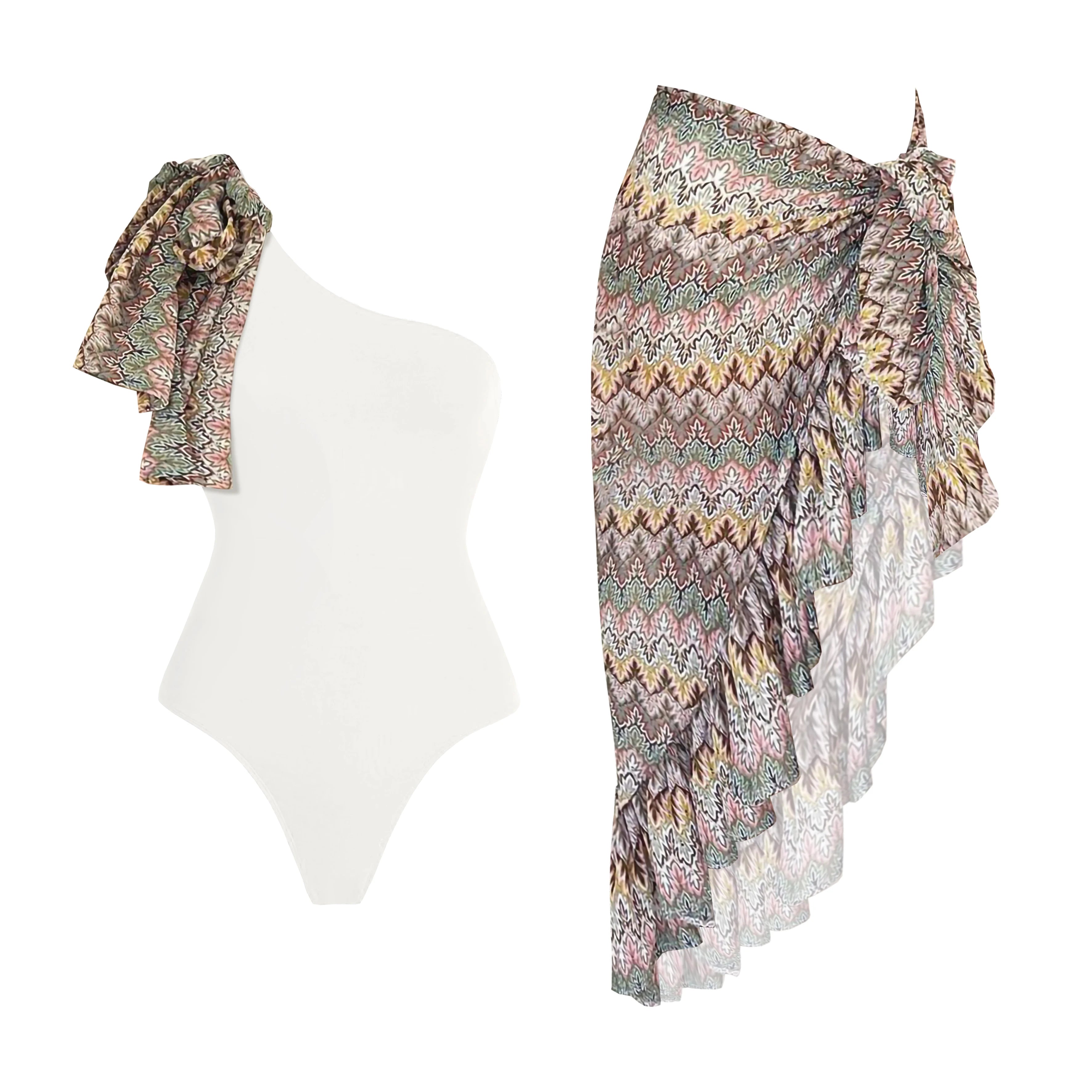 Boho Ruffle Swimsuit & Wrap Skirt Set