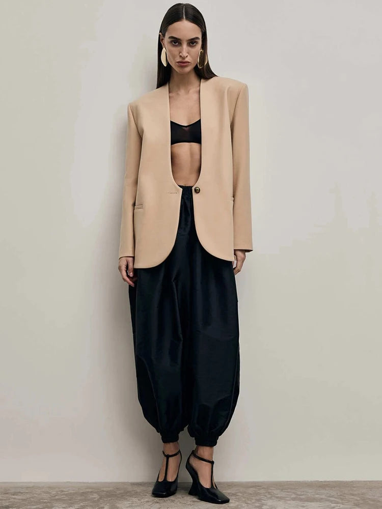 Blazer ambre à col en V profond