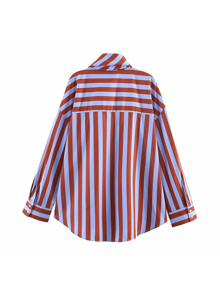 Striped shirt with red, white, and blue pattern on a white background