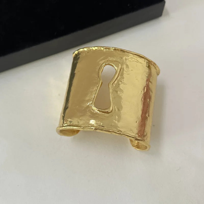 Keyhole Open Cuff Bracelet — bracelets in gold — additional view