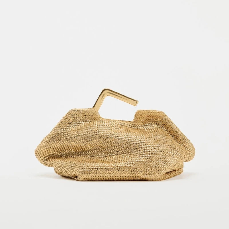 Gold Woven with Metal Handle Bag