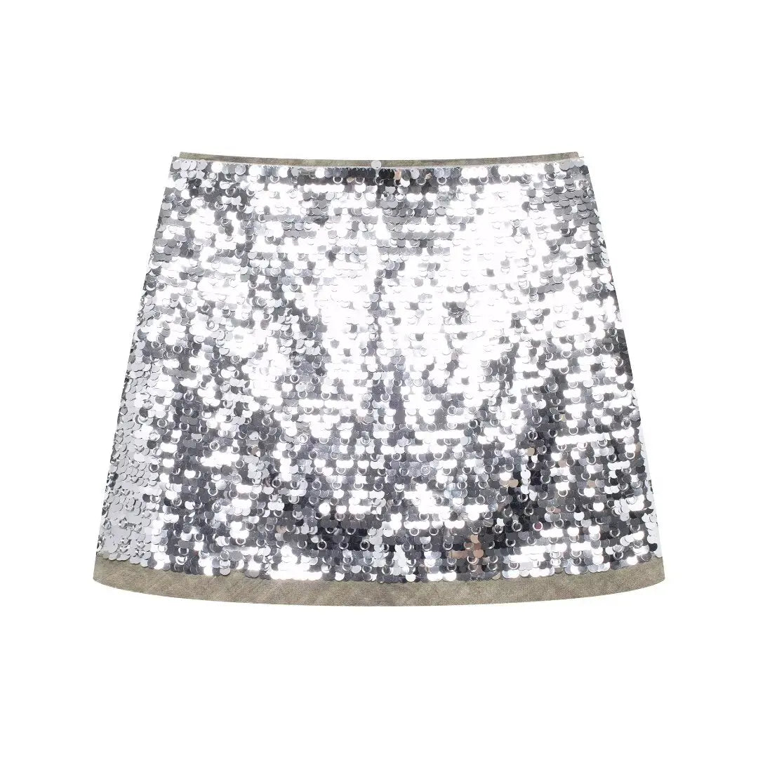 Claire Silver Sequin Skirt