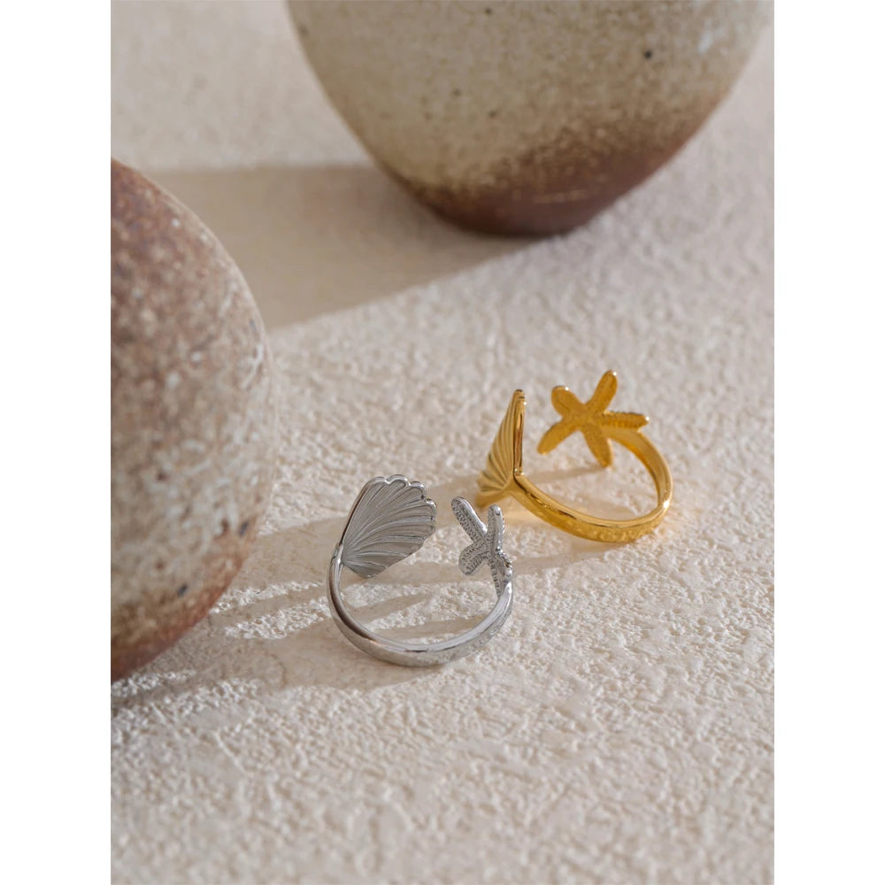 Shell Starfish Adjustable Ring — rings in multicolor — additional view